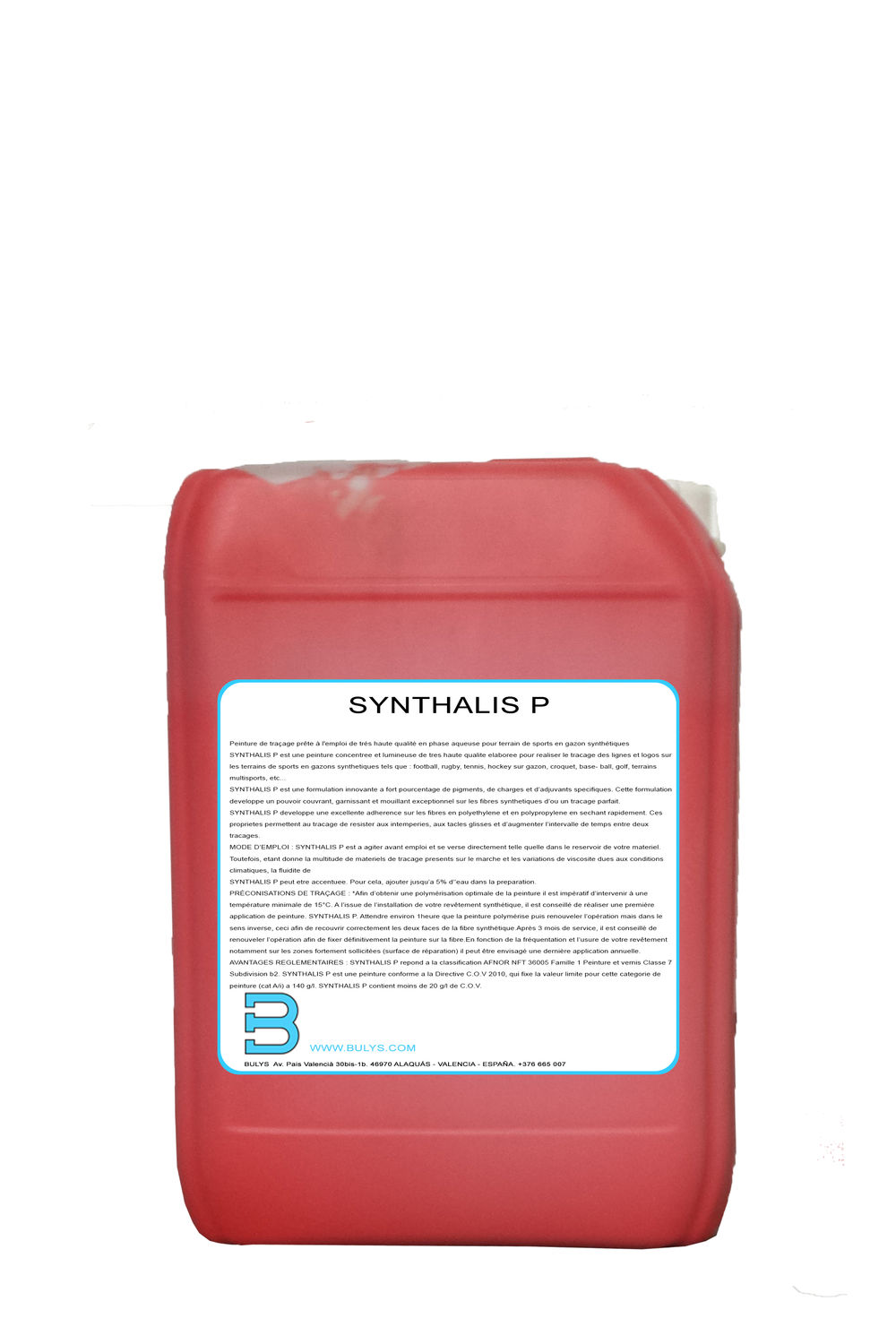 Peinture traçage permanent terrain de sport en gazon synthétique SYNTHALISP rouge, BULYS Peinture traçage permanent terrain de sport en gazon synthétique SYNTHALISP rouge, BULYS